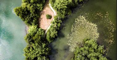 On voit l'ENS du Haut, comme une presque île dans une eau vert bleu
